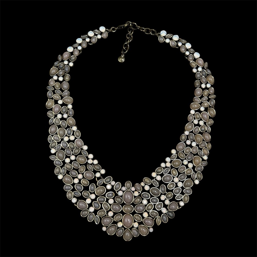 BaubleBar Kew Crystal Collar Necklace Gold Tone Faux Pearl Bib 16 Inch